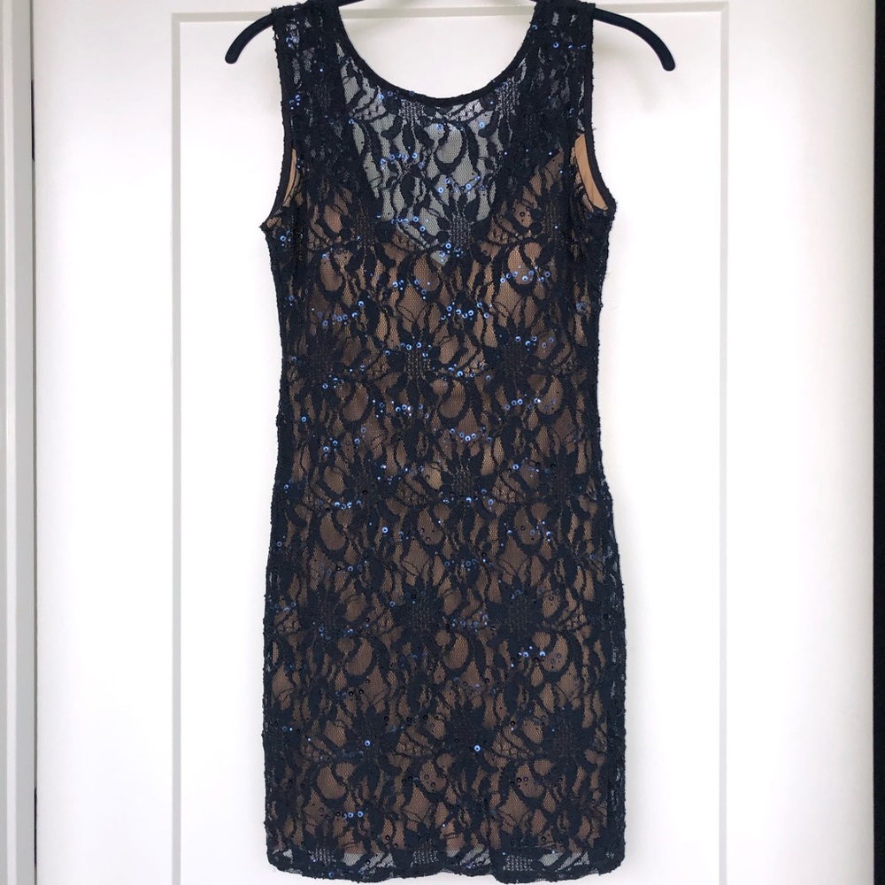 Navy blue lace and sequin short dress never worn!